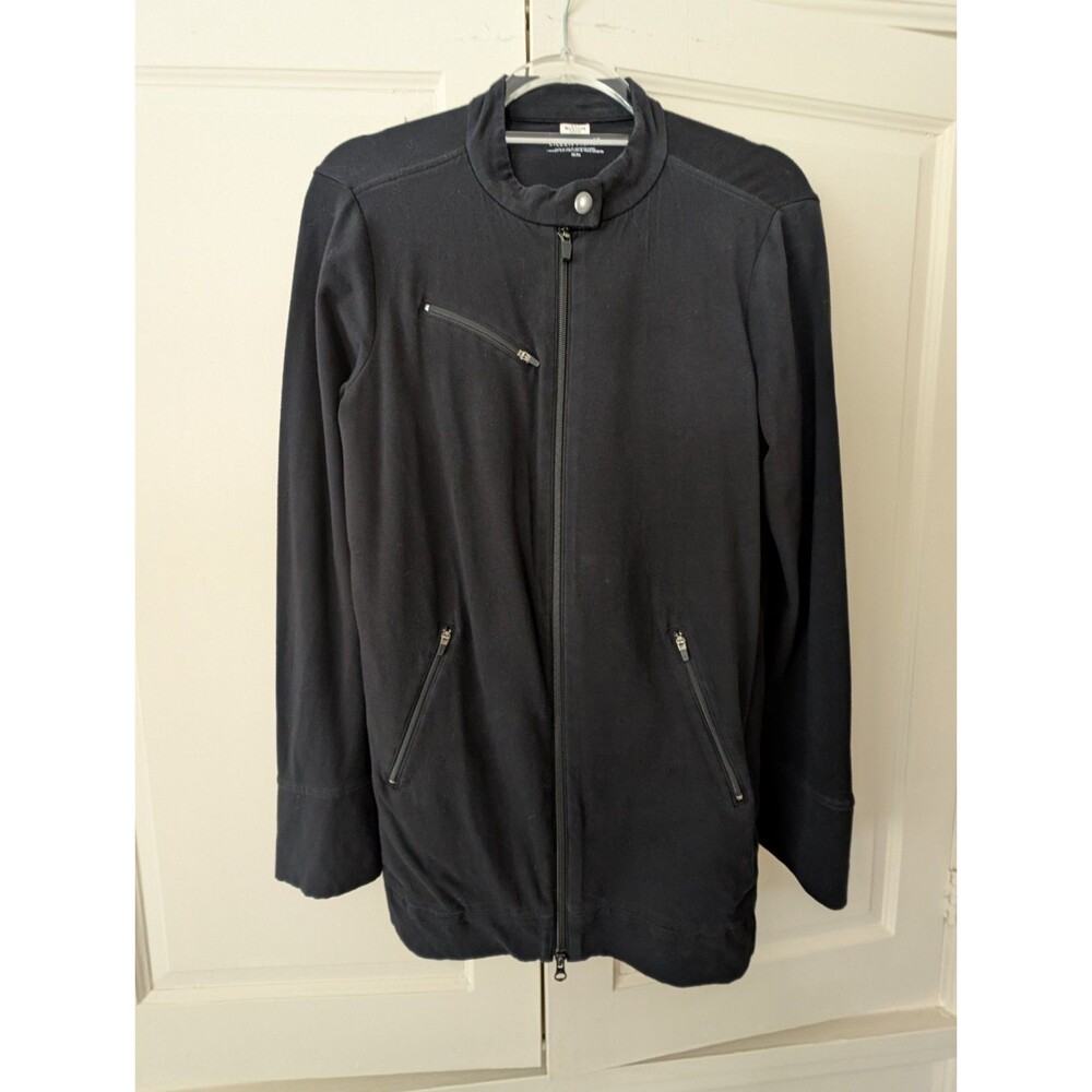 Eileen Fisher Black 2-way Zip Organic Cotton Blend Longline Jacket NWOT Size M